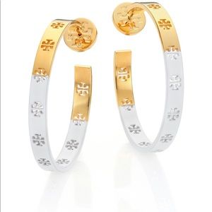 Tory Burch Pierced T Logo Hoop Earrings